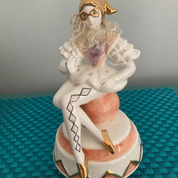 Harlequin Jester Music Box FigurineNOS by Lefton VHTF Collectible